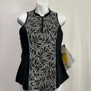 Fitted Black and White Graphic Swim Tank Top, 12